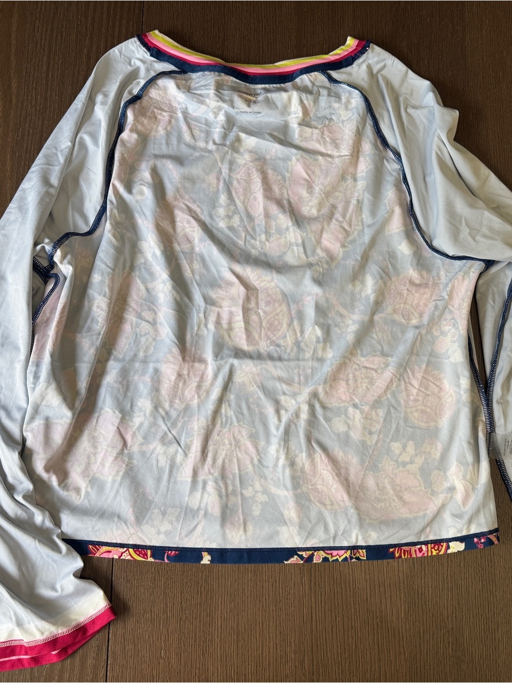 Johnny Was Active Floral Performance Long Sleeve Top Blue Pink Relaxed Size L - Picture 11 of 13